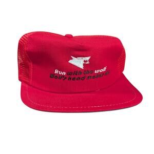 Vintage Wolf's Head Motor Oil Run with the Wolf Red Snapback Trucker Hat 80s 90s